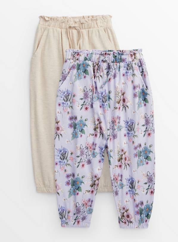 Lilac Floral Print & Oatmeal Hareem Trousers 2 Pack 1-2 years